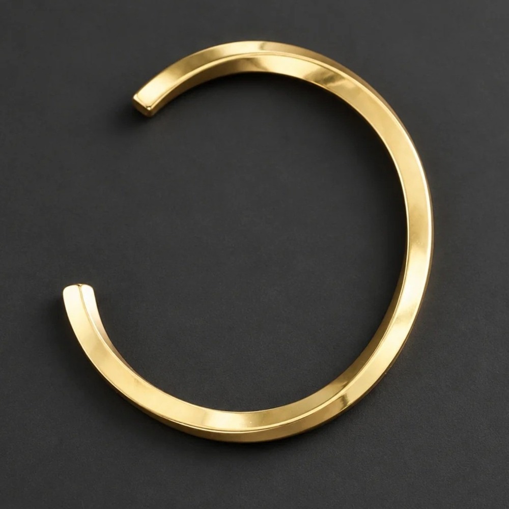 18K Gold Plated Stainless Steel Twisted Square Edge Minimalist Cuff Bracelet